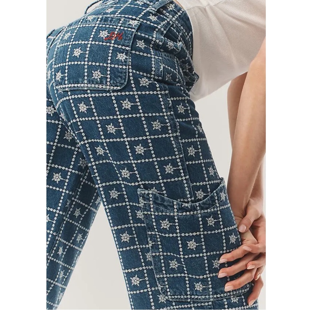 NWOT Anthropologie Damson Madder Drew Embroidered Cargo Jeans - Picture 4 of 11
